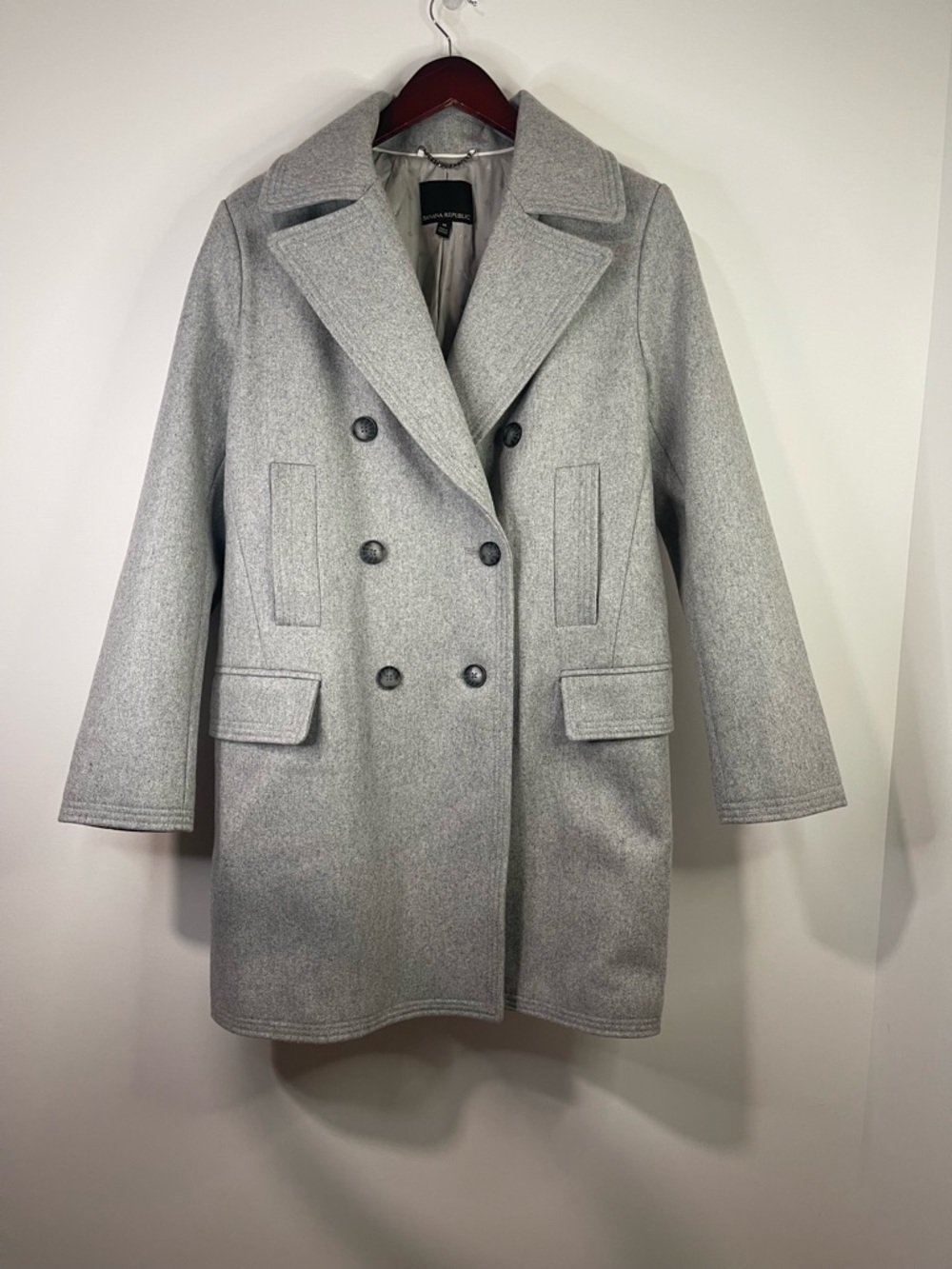 Banana Republic Light Gray Double-Breasted Pea Coat - Picture 4 of 12